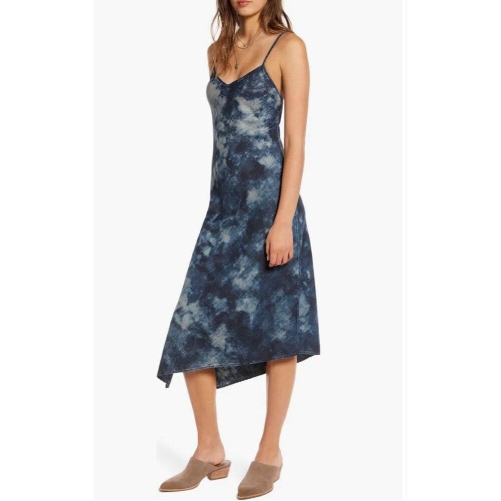 AG Adriano Goldschmied Slip Dress Women S Scarlet Tie Dye Asymmetrical Denim NWT
